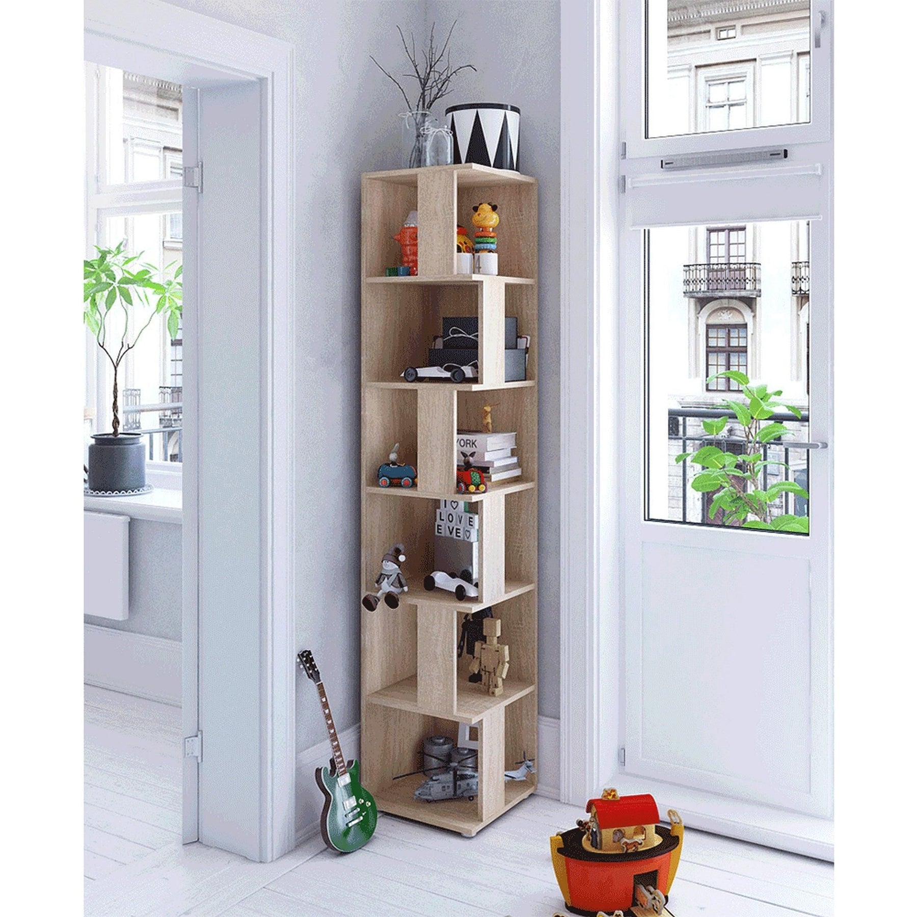 Biblioteca de colt KORIND, stejar sonoma, DTD laminat, 38x38x186.2 cm