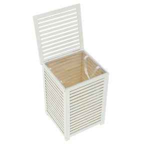 Cos de rufe BASKET, alb, bambus/material textil, 40x40x58 cm