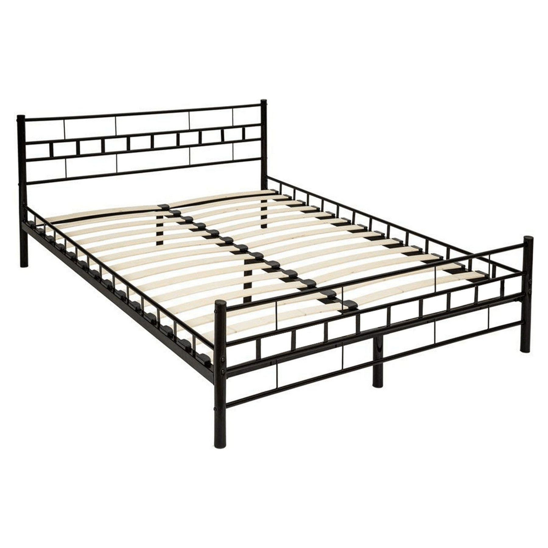 Pat dormitor TAJGI, metal negru, 180x200 cm, cu somiera lamelara fixa, fara saltea