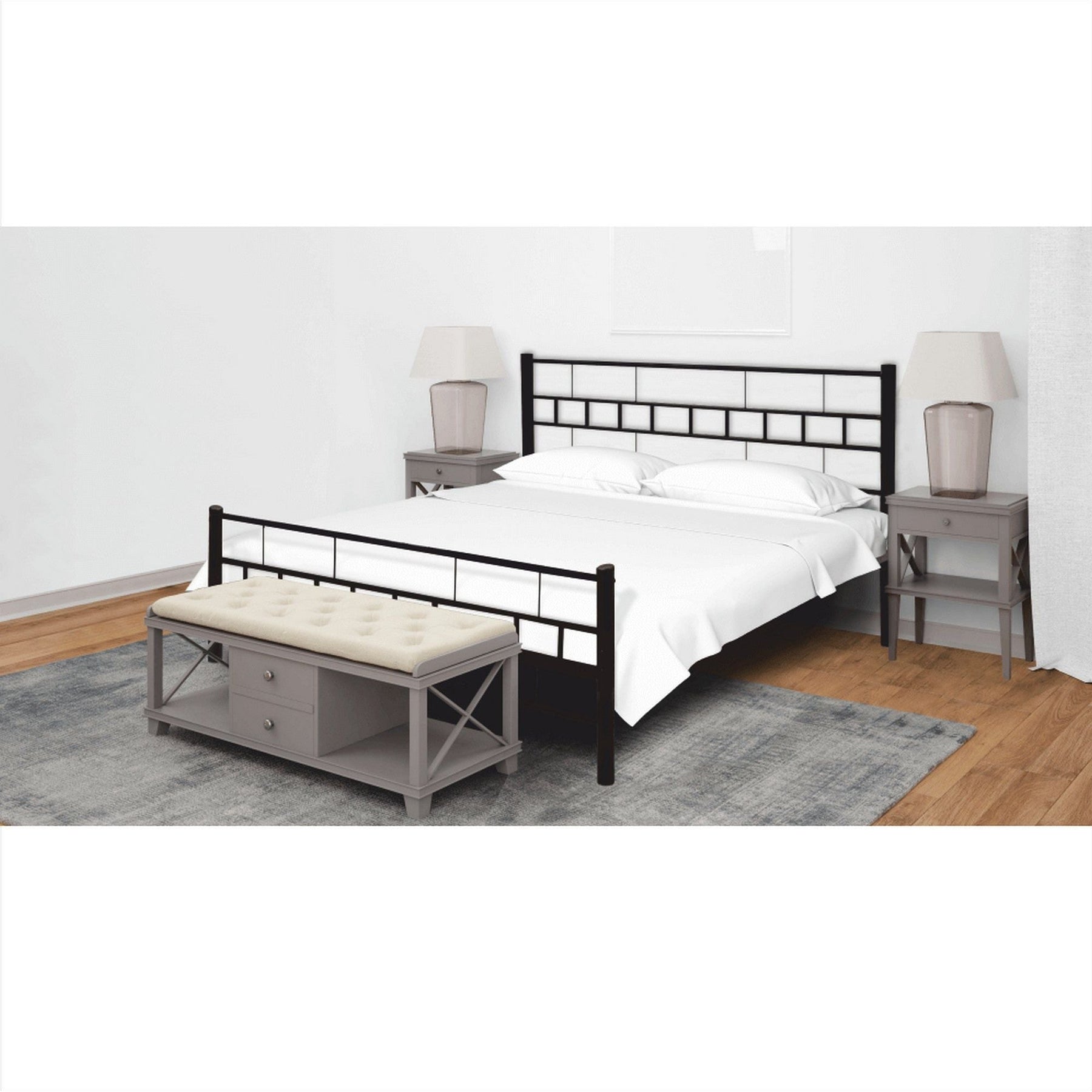 Pat dormitor TAJGI, metal negru, 180x200 cm, cu somiera lamelara fixa, fara saltea