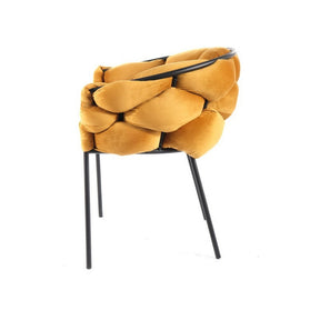 Scaun NORTE, stofa catifelata galben mustar/negru, 76x40x75 cm