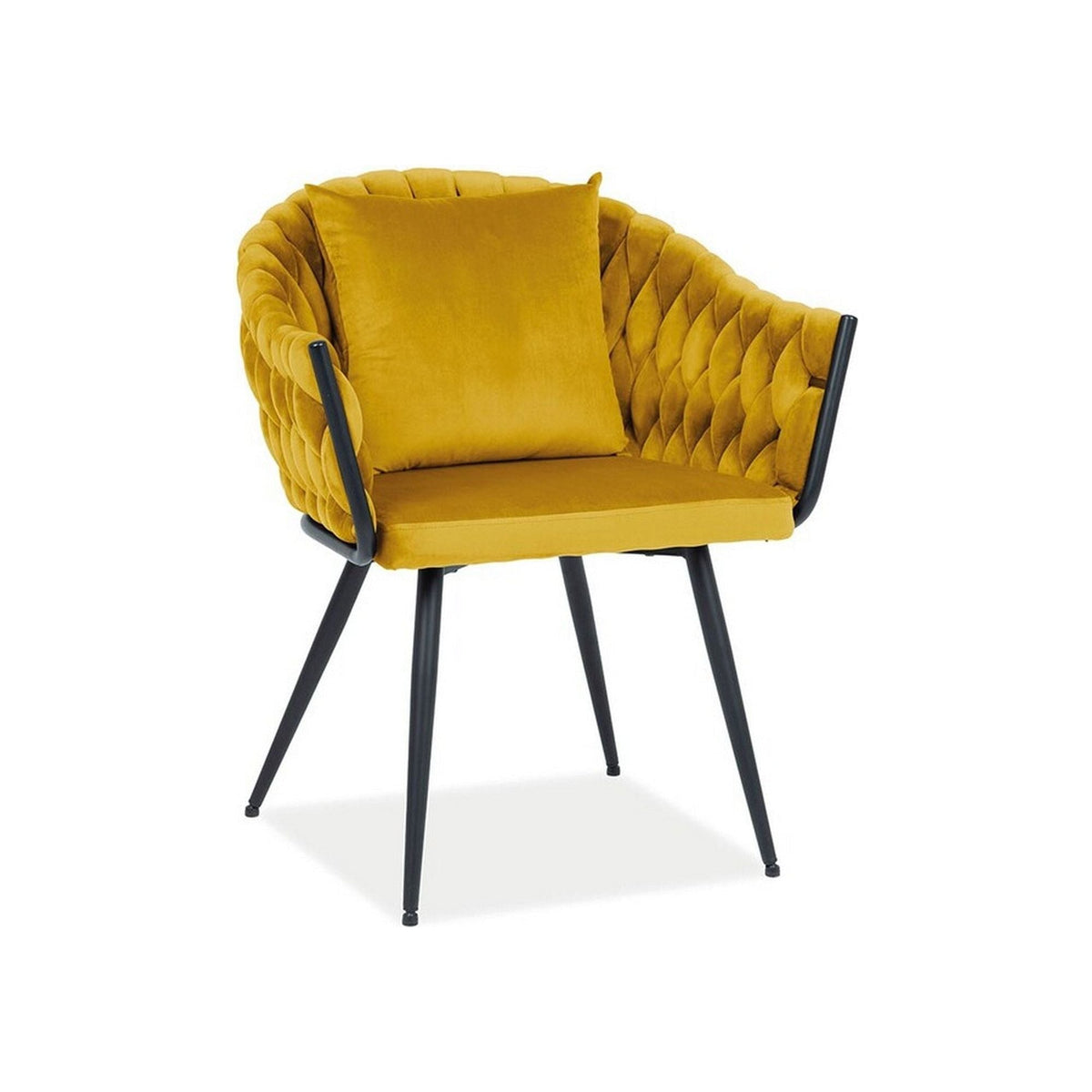 Scaun NUVO, stofa catifelata galben mustar/negru, 62x47x86 cm