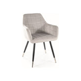 Scaun NUXE, stofa catifelata gri deschis/negru, argintiu, 56x42x83 cm
