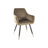 Scaun NUXE, stofa catifelata verde olive/negru, argintiu, 56x42x83 cm