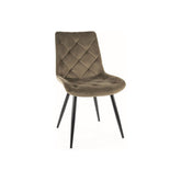 Scaun RALPH, stofa catifelata verde olive/negru, 51x42x88 cm