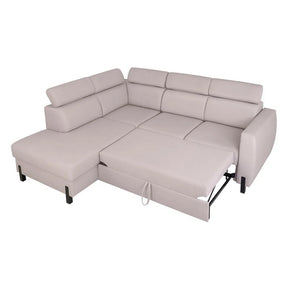 Coltar extensibil TULIO, sezlong stanga, stofa catifelata bej - Maya 01, cu lada depozitare, 245x215x92 cm