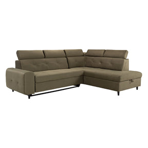 Coltar extensibil MATRAS, sezlong dreapta, stofa catifelata verde olive - Letto 38, cu lada depozitare, 263x205x98 cm