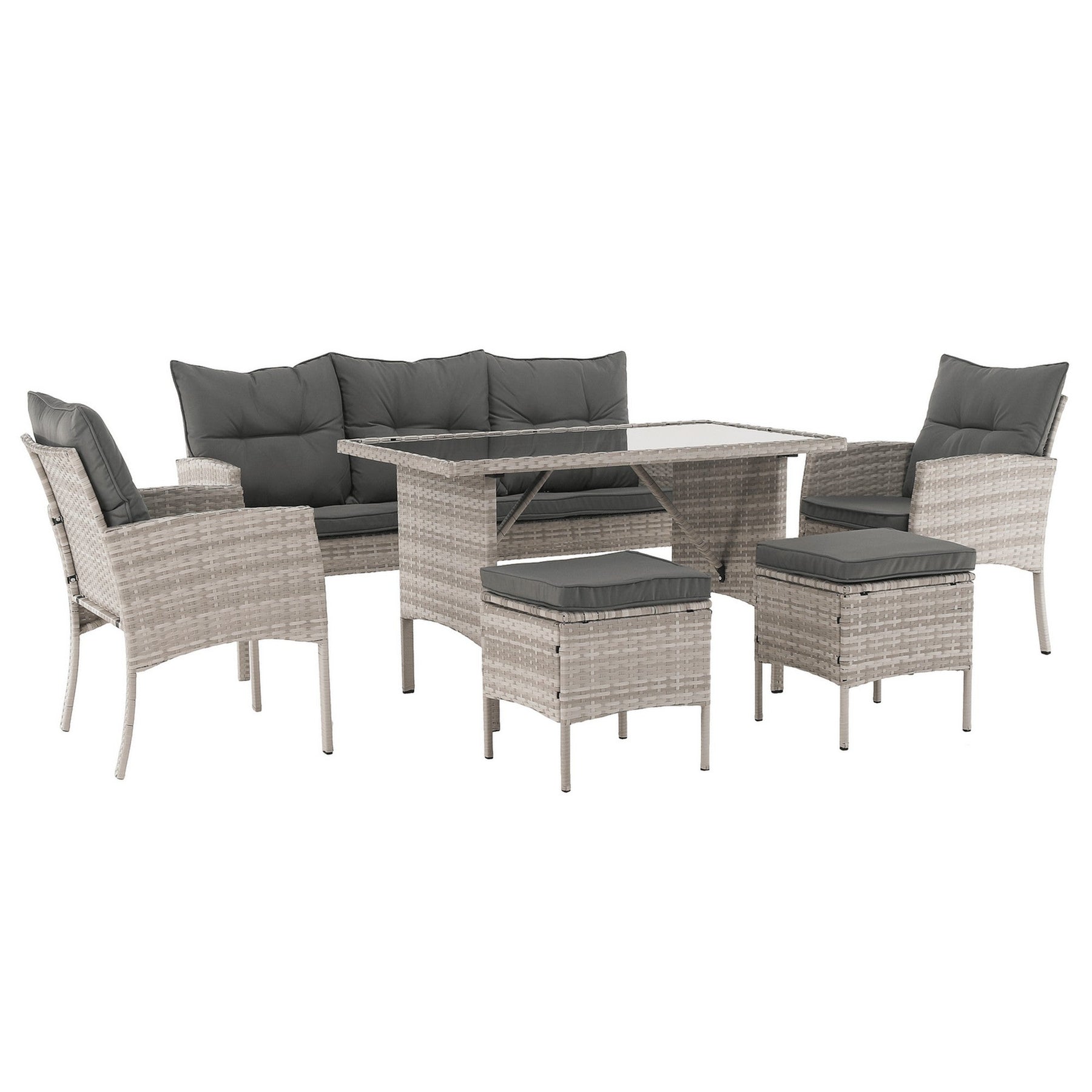 Set mobiler gradina LALEN, gri deschis/gri inchis, ratan sintetic/metal/sticla temperata