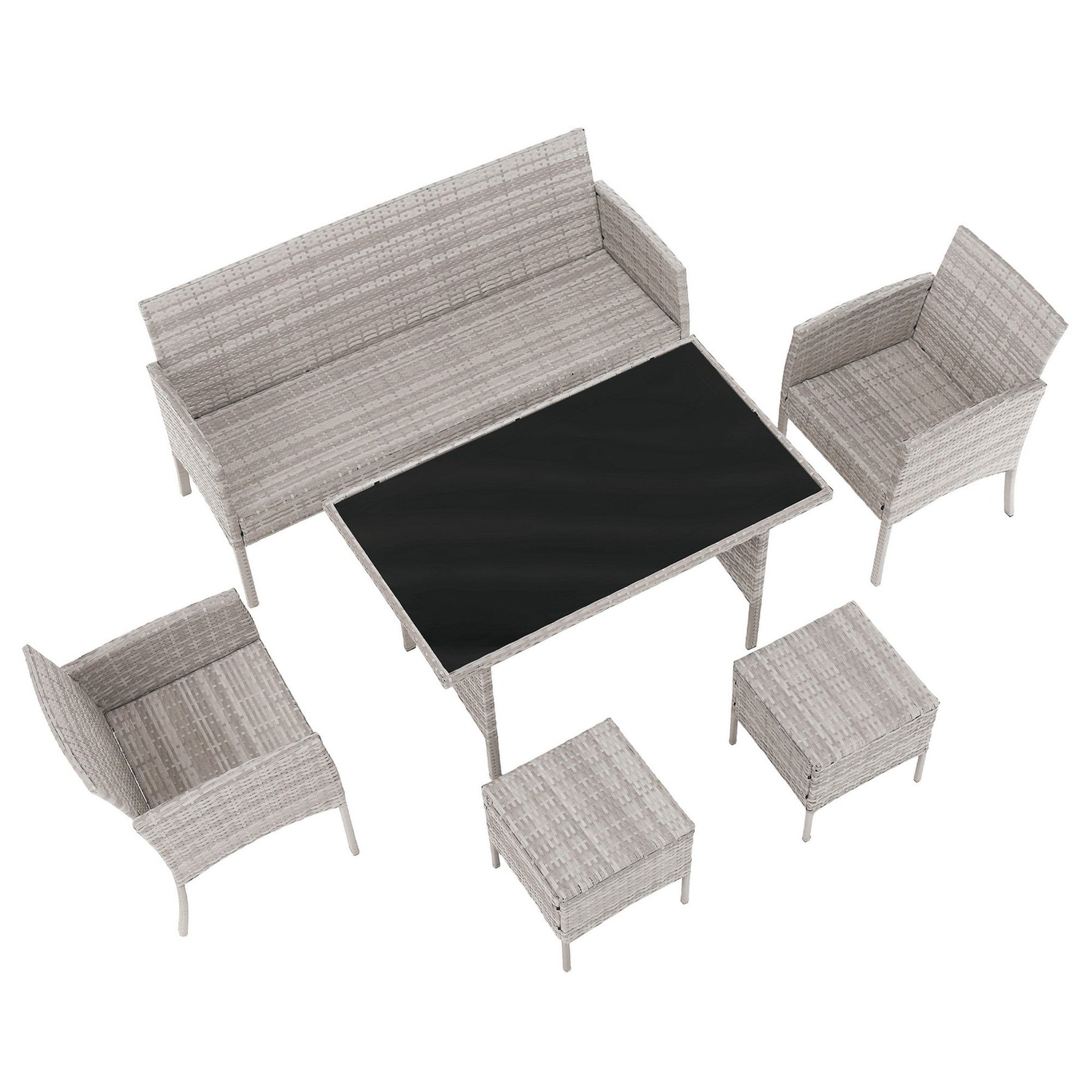 Set mobiler gradina LALEN, gri deschis/gri inchis, ratan sintetic/metal/sticla temperata