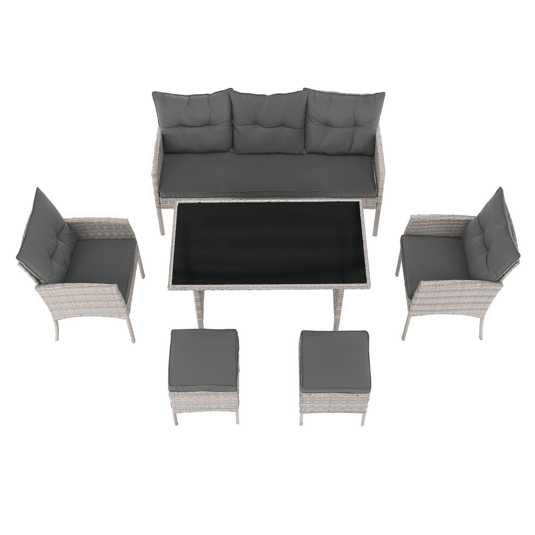 Set mobiler gradina LALEN, gri deschis/gri inchis, ratan sintetic/metal/sticla temperata
