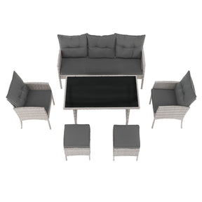 Set mobiler gradina LALEN, gri deschis/gri inchis, ratan sintetic/metal/sticla temperata