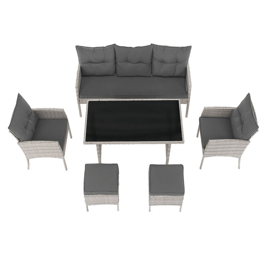 Set mobiler gradina LALEN, gri deschis/gri inchis, ratan sintetic/metal/sticla temperata