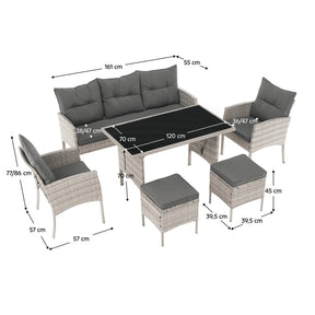 Set mobiler gradina LALEN, gri deschis/gri inchis, ratan sintetic/metal/sticla temperata