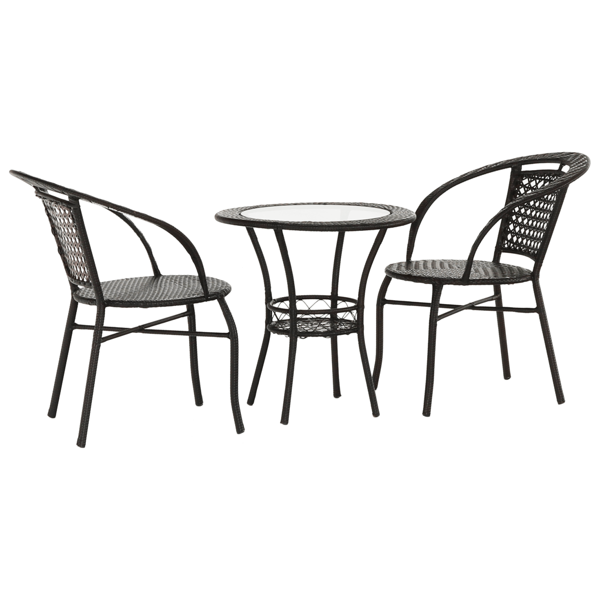 Set gradina LASAN, maro, ratan sintetic/sticla/otel, cu masuta si 2 scaune