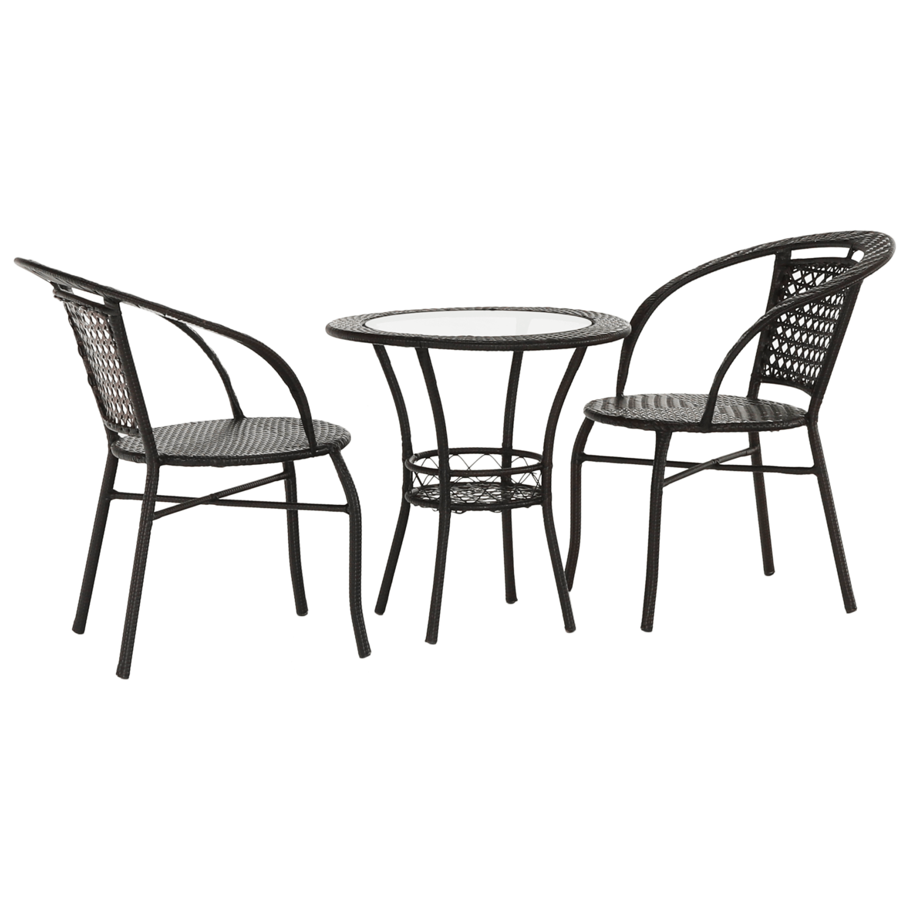 Set gradina LASAN, maro, ratan sintetic/sticla/otel, cu masuta si 2 scaune