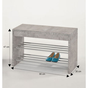 Bancuta LUSIA, gri beton/crom, metal, cu pantofar, 80x30x47 cm