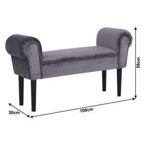 Bancuta BURDA, stofa catifelata/lemn, gri inchis/negru, 100x30x56 cm