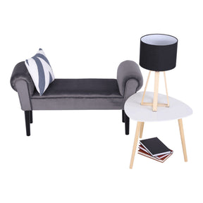 Bancuta BURDA, stofa catifelata/lemn, gri inchis/negru, 100x30x56 cm