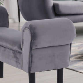 Bancuta BURDA, stofa catifelata/lemn, gri inchis/negru, 100x30x56 cm