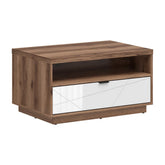 Masuta cafea FORN, nuc/alb lucios, PAL, 90x60x48.5 cm