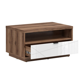 Masuta cafea FORN, nuc/alb lucios, PAL, 90x60x48.5 cm