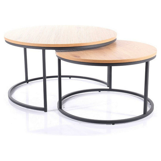 Set 2 masute de cafea ATLANTA II, PAL/metal, stejar/negru mat