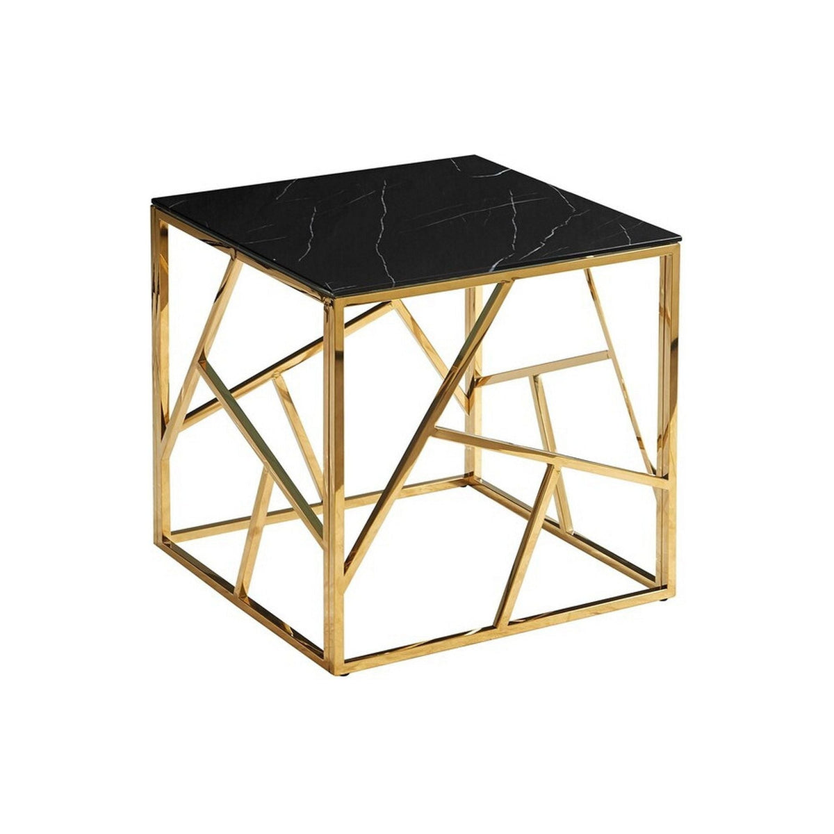 Masuta cafea ESCADA B II, negru/auriu, sticla/otel, 55x55x55 cm