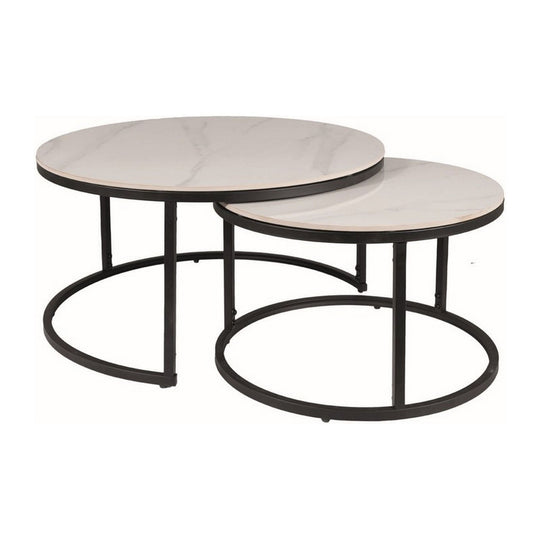 Set 2 masute cafea FERRANTE C, alb mat/negru mat, ceramica/metal