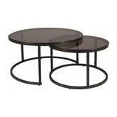 Set 2 masute cafea FERRANTE E, gri/negru mat, sticla/metal