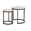Set 2 masute cafea HOLA, PAL laminat/otel, alb cu efect de marmura/negru