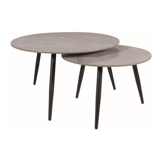 Set 2 masute cafea KORA C, gri/negru, ceramica/metal