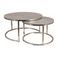 Set 2 masute cafea PORTAFINO B, ceramica/metal, gri cu efect de marmura/crom