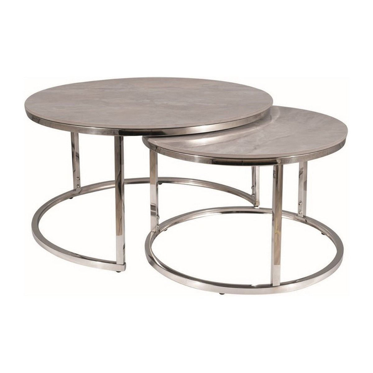 Set 2 masute cafea PORTAFINO B, gri cu efect de marmura/crom, ceramica/metal, 80/60