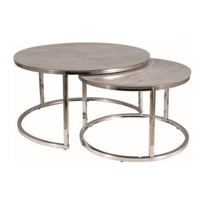 Set 2 masute cafea PORTAFINO B, gri cu efect de marmura/crom, ceramica/metal, 80/60