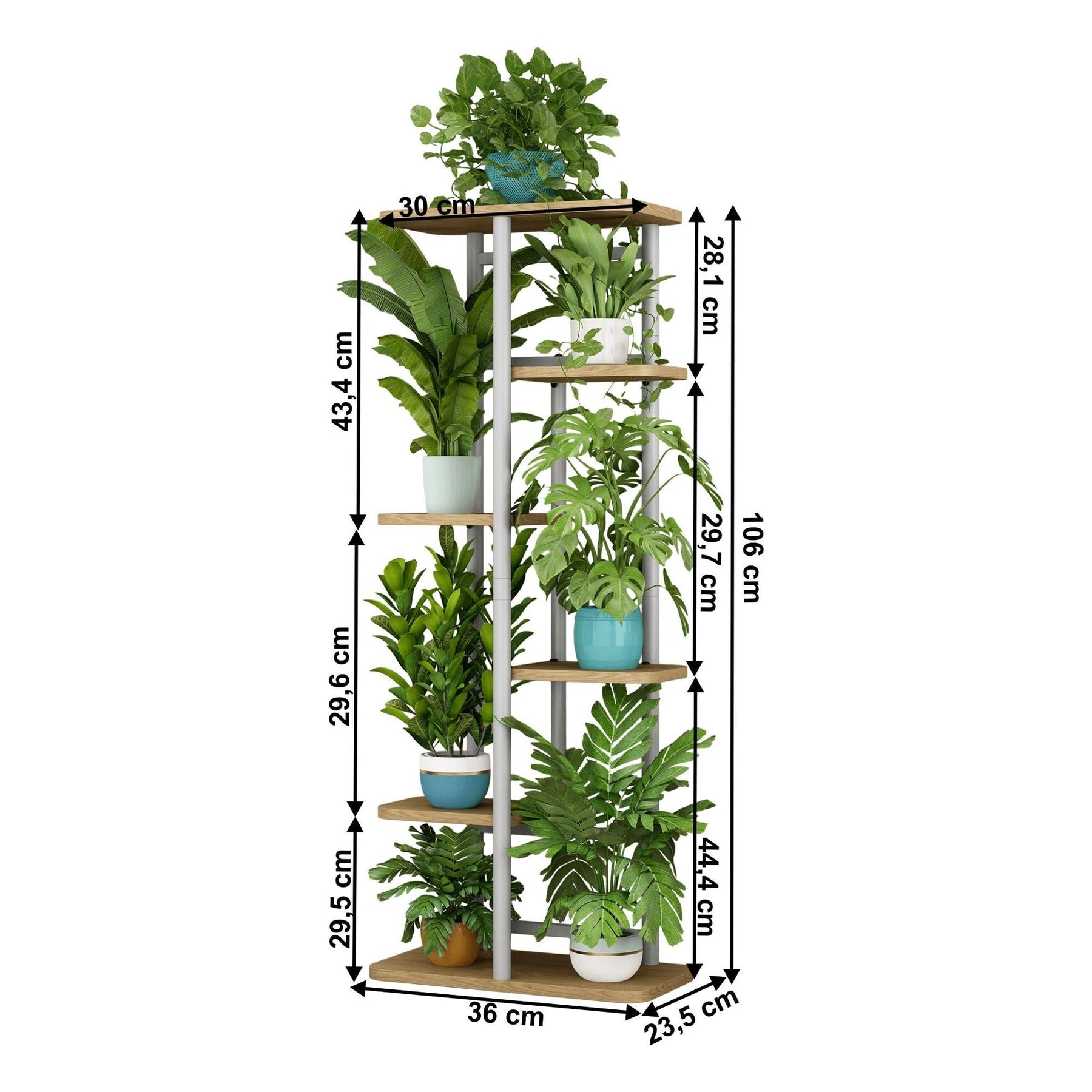 Suport de flori LEDOR TIP 2, stejar sonoma/alb, metal/DTD, 36x23.5x106 cm