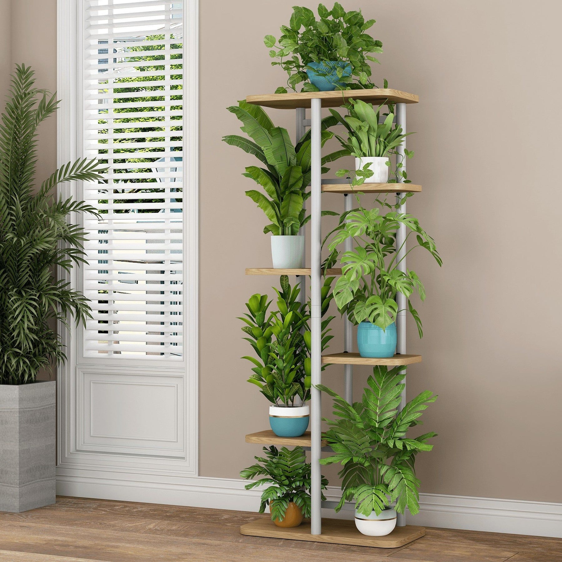 Suport de flori LEDOR TIP 2, stejar sonoma/alb, metal/DTD, 36x23.5x106 cm