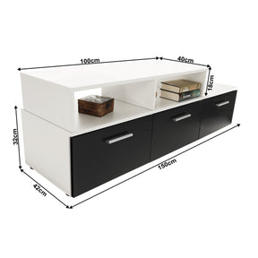 Set living LEO, alb/negru lucios, PAL melaminat