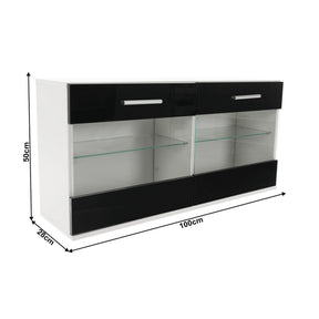 Set living LEO, alb/negru lucios, PAL melaminat