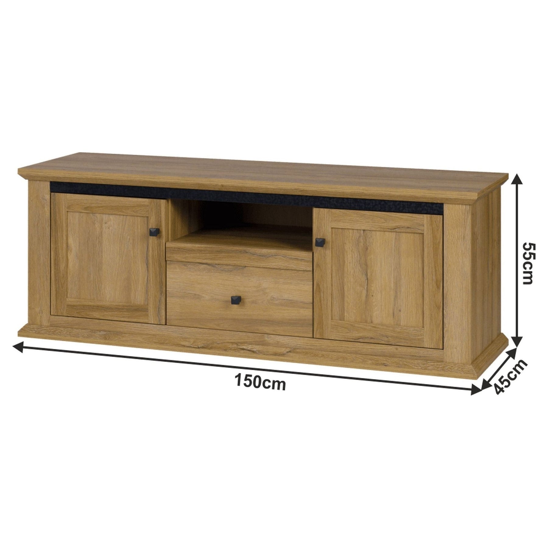 Comoda TV LEON MZ15, DTD laminat, stejar grand, 150x45x55 cm