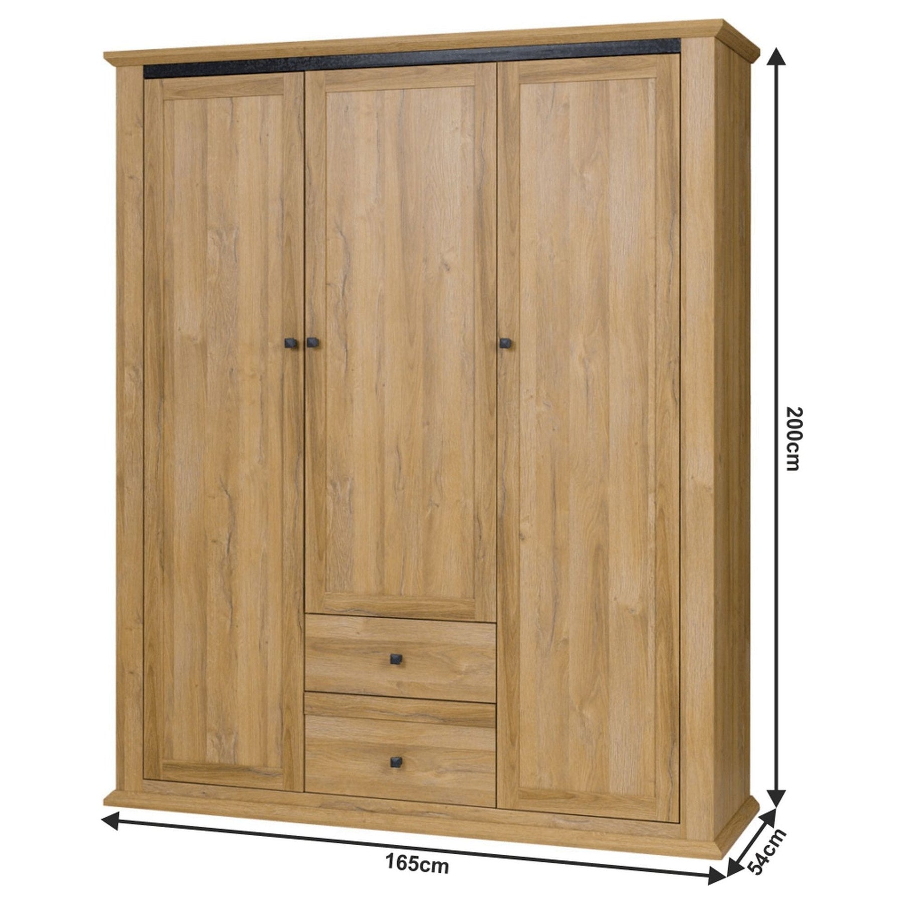 Dulap dormitor LEON MZ3, PAL laminat, stejar grand, 165x54x200 cm, 3 usi si 2 sertare