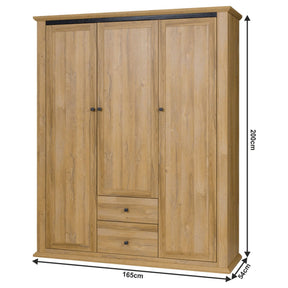 Dulap dormitor LEON MZ3, PAL laminat, stejar grand, 165x54x200 cm, 3 usi si 2 sertare