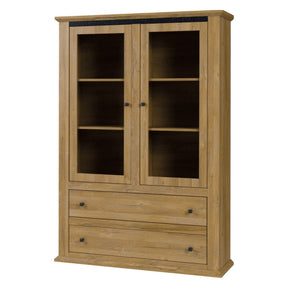 Vitrina living LEON MZ5, PAL laminat, stejar grand, 125x40x180 cm, 2 usi si 2 sertare