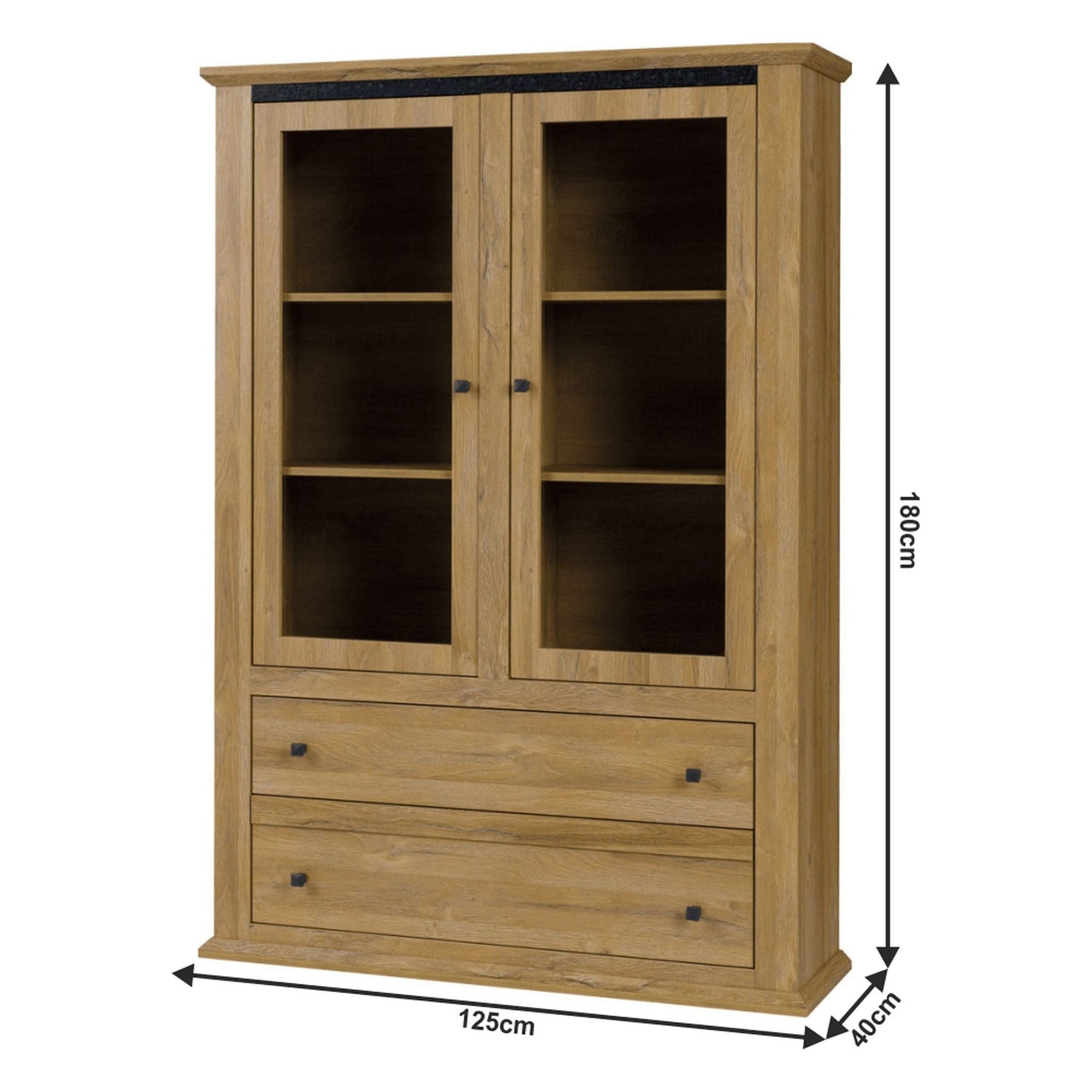 Vitrina living LEON MZ5, PAL laminat, stejar grand, 125x40x180 cm, 2 usi si 2 sertare