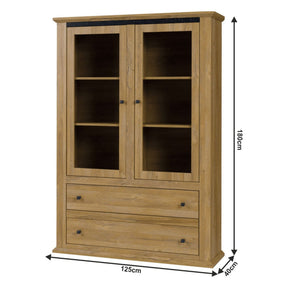 Vitrina living LEON MZ5, PAL laminat, stejar grand, 125x40x180 cm, 2 usi si 2 sertare