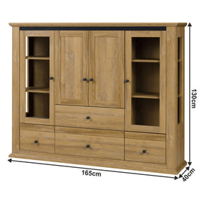 Vitrina living LEON MZ6, PAL laminat, stejar grand, 165x40x130 cm, 4 usi si 4 sertare