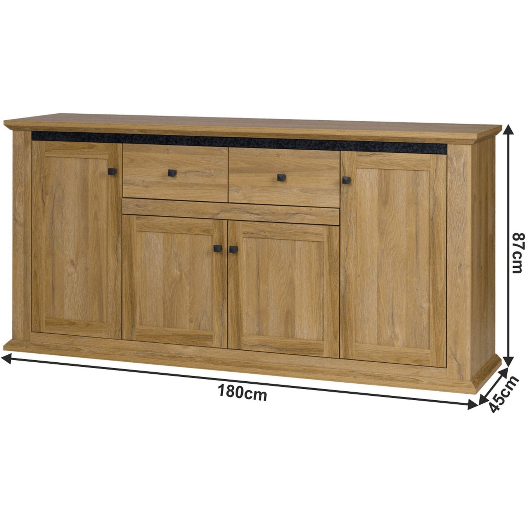 Comoda LEON MZ9, 4 usi si 2 sertare,  stejar grand, PAL laminat, 180x45x87 cm