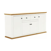 Comoda LEON MZ9, 4 usi si 2 sertare, PAL laminat, alb/stejar grand, 180x45x87 cm