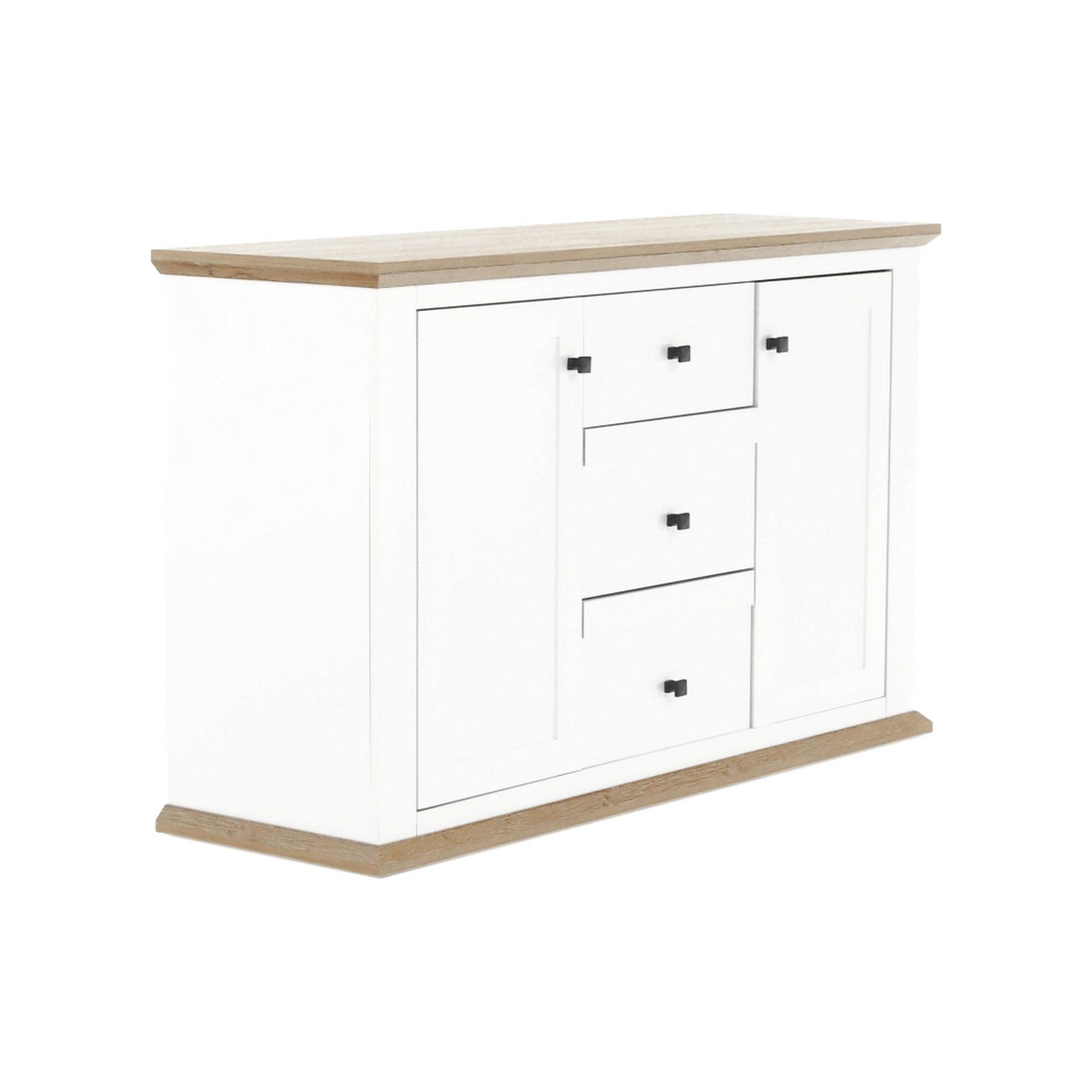 Comoda LEON MZ11, DTD laminat, alb/stejar grand, 140x45x87 cm