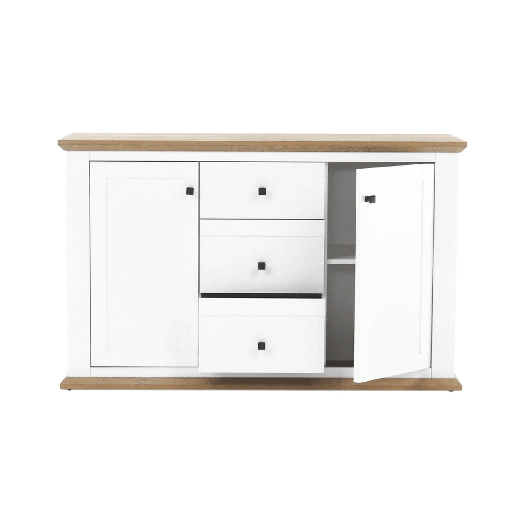 Comoda LEON MZ11, DTD laminat, alb/stejar grand, 140x45x87 cm