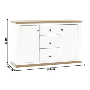 Comoda LEON MZ11, DTD laminat, alb/stejar grand, 140x45x87 cm